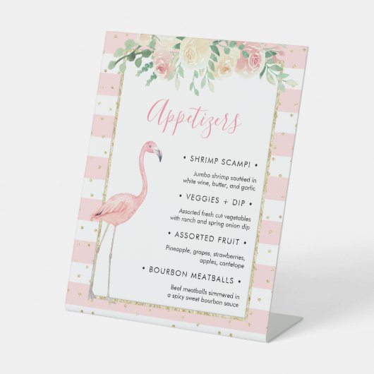 Flamingo Floral Appetizer Buffet party sign Reclamebord Met Voetstuk (Voorkant)