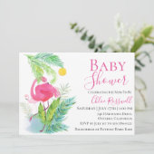 Flamingo Floral Baby shower Invitation Kaart (Staand voorkant)