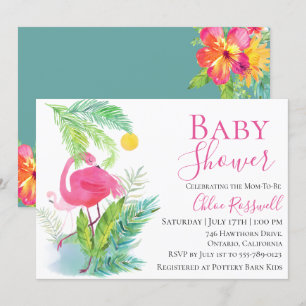 Flamingo Floral Baby shower Invitation Kaart