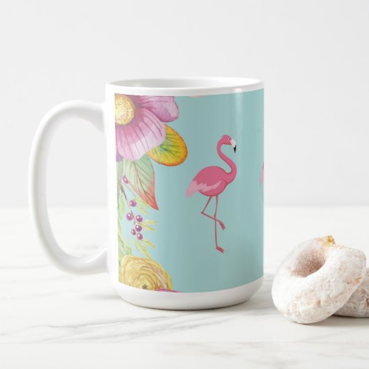 Flamingo Floral Coffee Mok (Met donut)