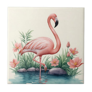Flamingo Floral Pink Bird Tegeltje