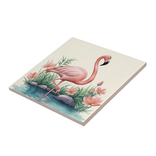 Flamingo Floral Pink Bird Tegeltje (Zijkant)