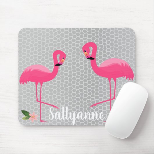 FLAMINGO FLORAL SILVER GRAY LEOPARD MUISMAT (Met muis)