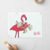 Flamingo Floral Wreath Hallo Blank Notitiekaartje (Voorkant / Achterkant in situ)