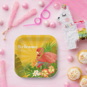 Flamingo Florida Welcome Yellow Orange Papieren Bordje (Feest)