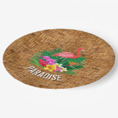 Flamingo Flowers op Wicker Pattern Papieren Bordje (Gekanteld)