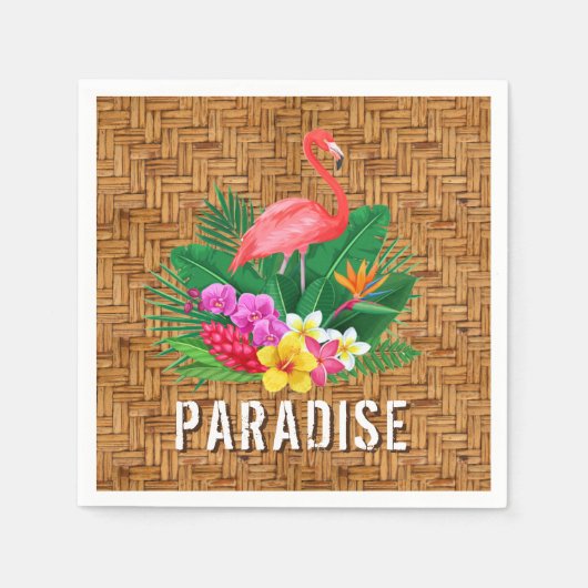 Flamingo Flowers op Wicker Pattern Servet (Voorkant)