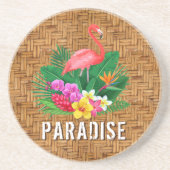 Flamingo Flowers op Wicker Pattern Zandsteen Onderzetter (Voorkant)