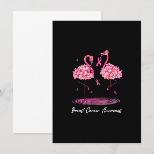 Flamingo Flowers Pink Ribbon Breast Cancer Awarene Kaart (Voorkant / Achterkant)