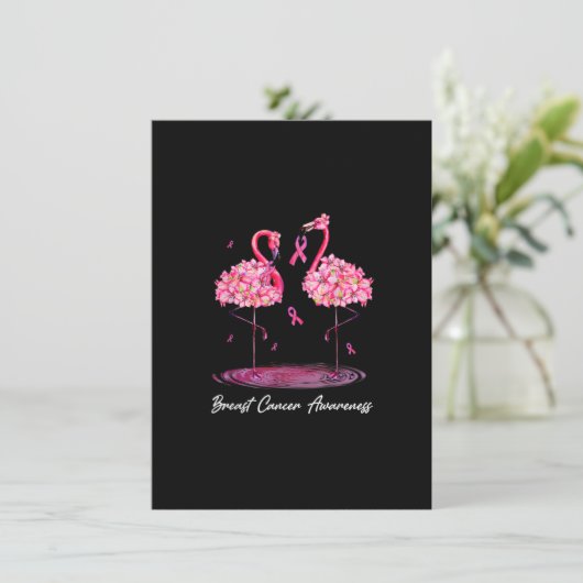 Flamingo Flowers Pink Ribbon Breast Cancer Awarene Kaart (Staand voorkant)