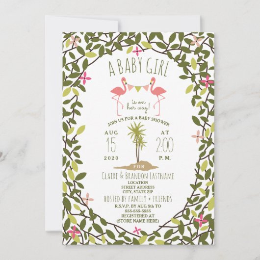 Flamingo Foliage Baby shower Invitation Kaart (Voorkant)