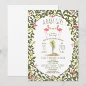 Flamingo Foliage Baby shower Invitation Kaart (Voorkant / Achterkant)