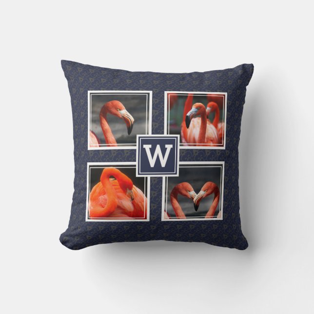 FLAMINGO Foto Collage Monogram Blue Kussen (Voorkant)