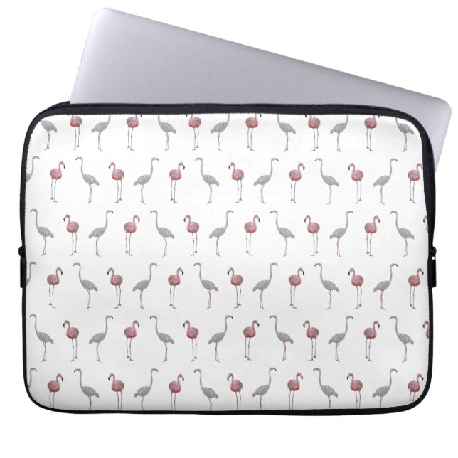 Flamingo Frenzy Laptophoes (Wit) Laptop Sleeve (Voorkant)