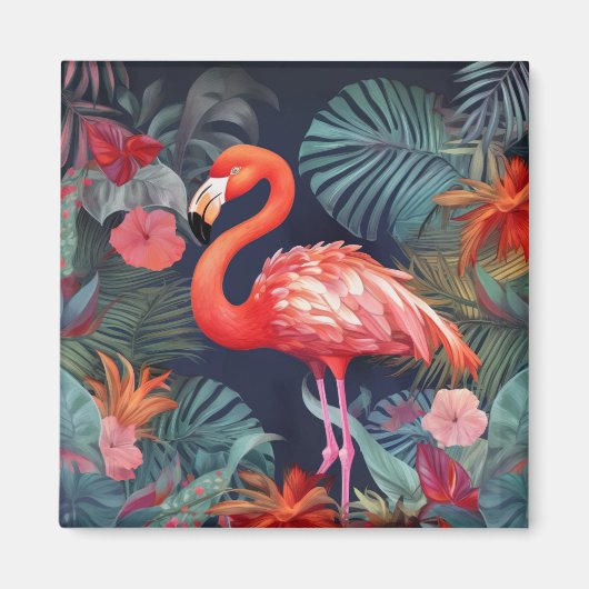 Flamingo Frenzy: Vierkante ijskastmagneet Magneet (Voorkant)