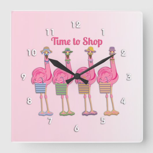 Flamingo Friends are Ready to Shop Vierkante Klok (Voorkant)