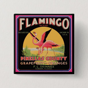 Flamingo Fruit Crate Label Button Pin