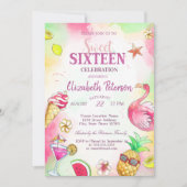Flamingo Fruits Summer Pool Sweet 16 Party Kaart (Voorkant)