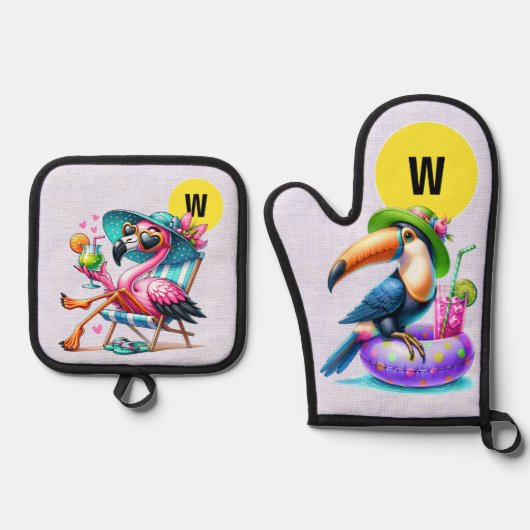 Flamingo Fun Ovenwant & Pannenlap Set (Voorkant)
