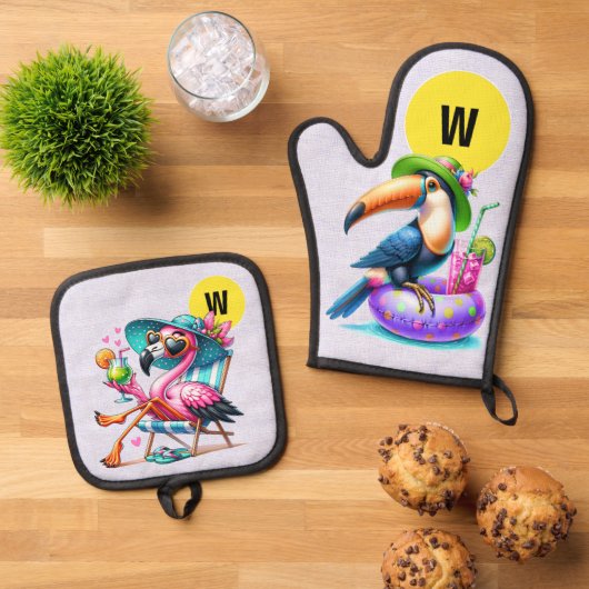 Flamingo Fun Ovenwant & Pannenlap Set (Top down)