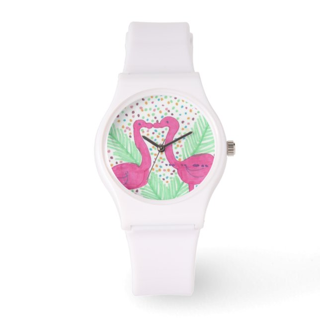 Flamingo Fun Print Wrist Watch Horloge (Voorkant)