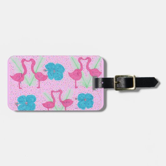 Flamingo Fun Tropical Pattern Bagagelabel (Voorkant horizontaal)