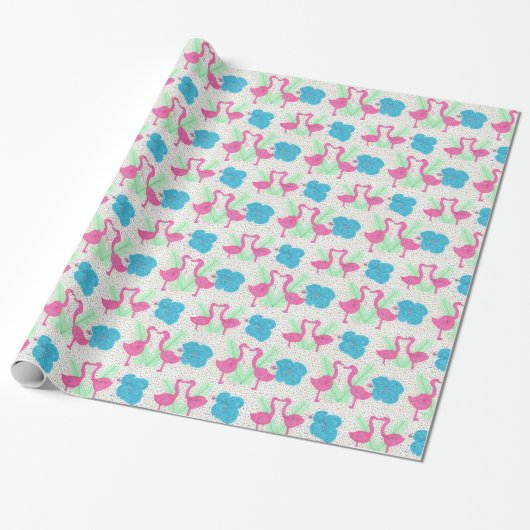 Flamingo Fun Tropical Pattern Cadeaupapier (Uitgerold)