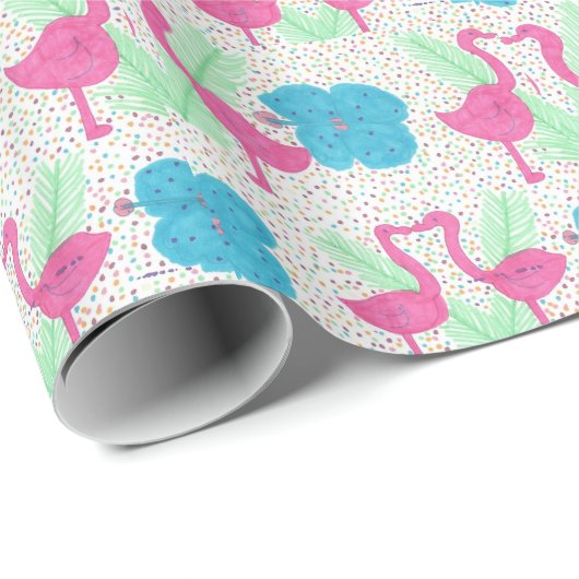 Flamingo Fun Tropical Pattern Cadeaupapier (Rol Hoek)