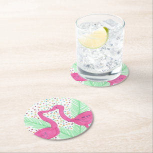 Flamingo Fun Tropical Pattern Ronde Kartonnen Onderzetter