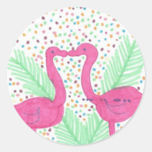 Flamingo Fun Tropical Pattern Ronde Sticker