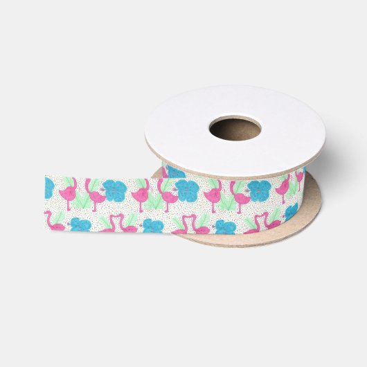 Flamingo Fun Tropical Pattern Satijnen Lint (Spoel)
