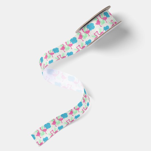 Flamingo Fun Tropical Pattern Satijnen Lint (Achterkant)