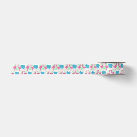 Flamingo Fun Tropical Pattern Satijnen Lint (Voorkant)
