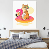 Flamingo | Funny Chillin Flamingo Tiger Friends Canvas Afdruk (Insitu (Slaapkamer))