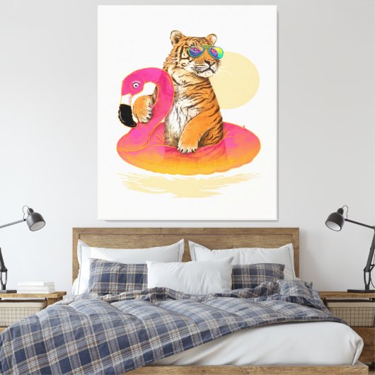Flamingo | Funny Chillin Flamingo Tiger Friends Canvas Afdruk (Insitu (Slaapkamer))