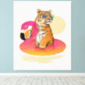 Flamingo | Funny Chillin Flamingo Tiger Friends Canvas Afdruk (Insitu (Houten vloer))