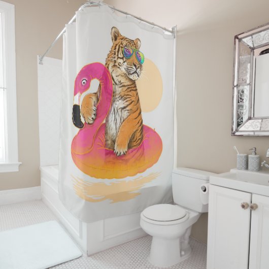 Flamingo | Funny Chillin Flamingo Tiger Friends Douchegordijn (In situ)