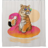 Flamingo | Funny Chillin Flamingo Tiger Friends Douchegordijn (Voorkant)