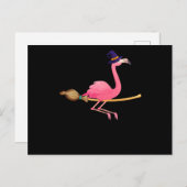 Flamingo | Funny Flamingo Witch Halloween Aankondigingskaart (Voorkant / Achterkant)