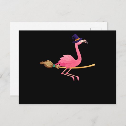 Flamingo | Funny Flamingo Witch Halloween Aankondigingskaart (Voorkant / Achterkant)
