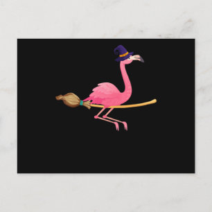 Flamingo   Funny Flamingo Witch Halloween Aankondigingskaart