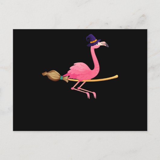 Flamingo | Funny Flamingo Witch Halloween Aankondigingskaart (Voorkant)