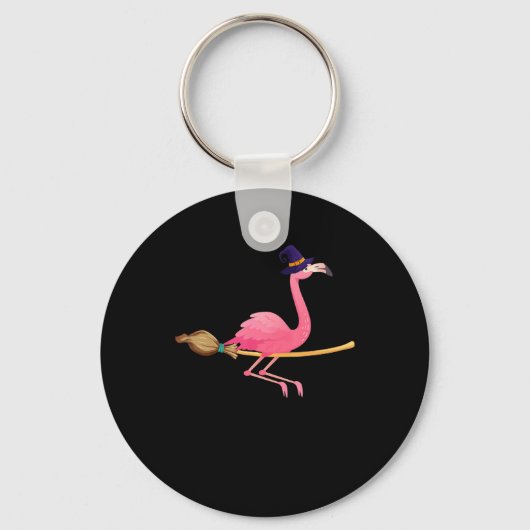 Flamingo | Funny Flamingo Witch Halloween Sleutelhanger (Voorkant)
