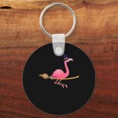 Flamingo | Funny Flamingo Witch Halloween Sleutelhanger (Voorkant)