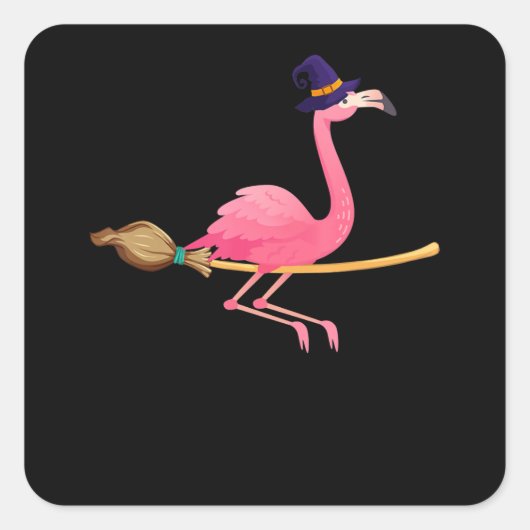 Flamingo | Funny Flamingo Witch Halloween Vierkante Sticker (Voorkant)
