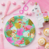 Flamingo Garden Blauwgroen Papieren Bordje (Feest)