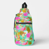 Flamingo Garden Blauwgroen Sling Bag (Voorkant)