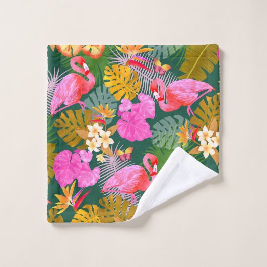 Flamingo Garden Donkergroen Bad Handdoek (Wasdoekje)