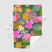 Flamingo Garden Donkergroen Golfhanddoek (Insitu)