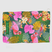 Flamingo Garden Donkergroen Golfhanddoek (Horizontaal)